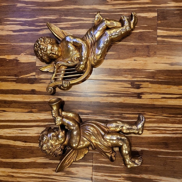 Syroco Other - Lovely Pair of Vintage Syroco Angel Wall Hangings with Original Gold Fin…